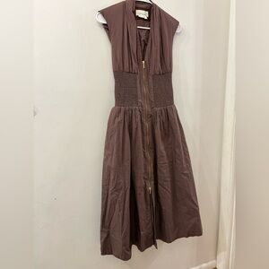 Anthropologie Brown Midi Dress - XXS - 100% cotton - pockets - front zip